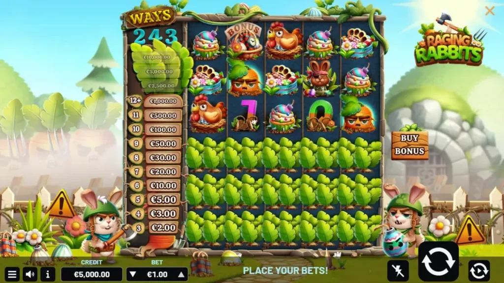 Raging Rabbits سلاٹ کا جنگی میدان اور کارٹون کردار