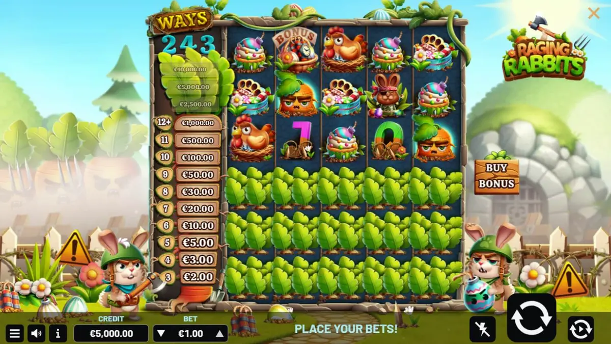 Raging Rabbits سلاٹ کا جنگی میدان اور کارٹون کردار